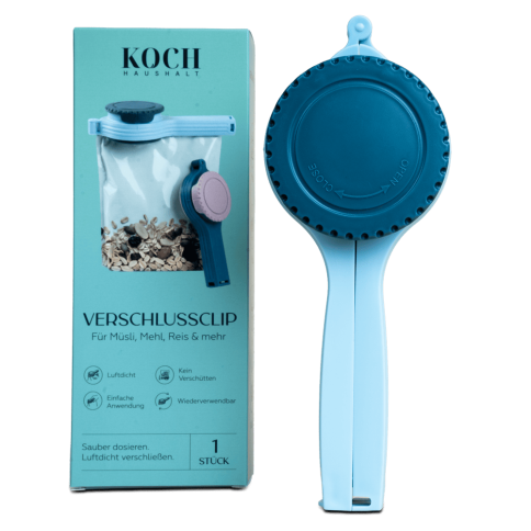 Verschlussclip mit Drehdeckel Blau – Für Mehl, Reis & Müsli