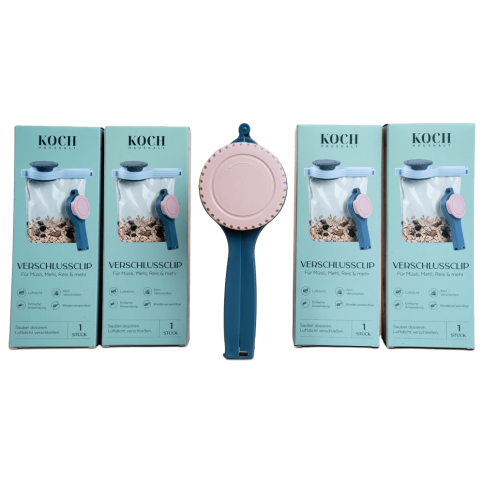 Verschlussclip 4er Set Blau-Rosa – Für Mehl, Reis, Müsli & mehr