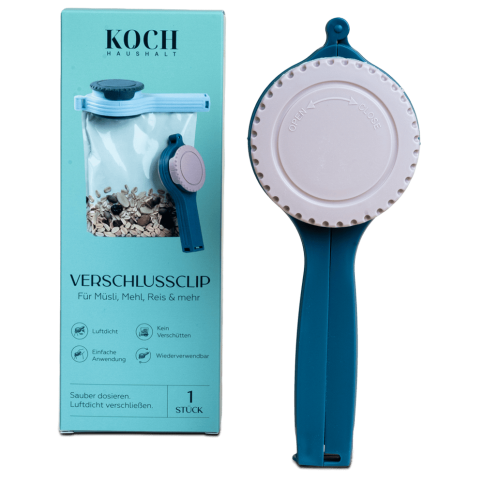 Verschlussclip mit Drehdeckel Blau-Rosa – Für Mehl, Reis & Müsli