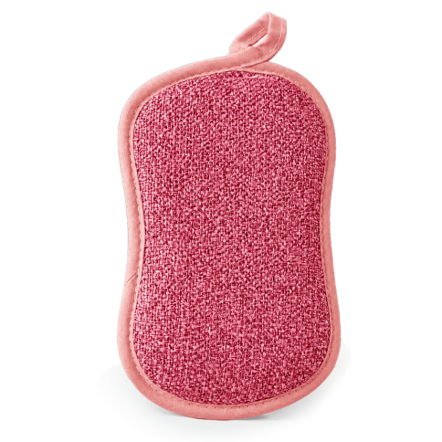 Roter Putzschwamm für Pfanne
